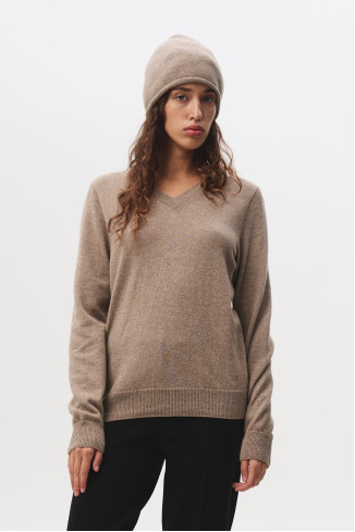 Beige 100% Cashmere V-neck Jumper