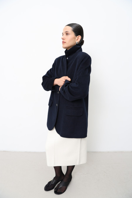 Полупальто из шерсти синее