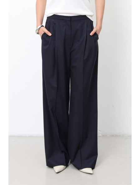 Wide Navy Pleated Trousers