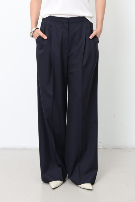 Широкі брюки з защипами темно-сині