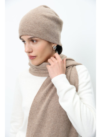 Dark Beige Lambswool Double-Layer Hat