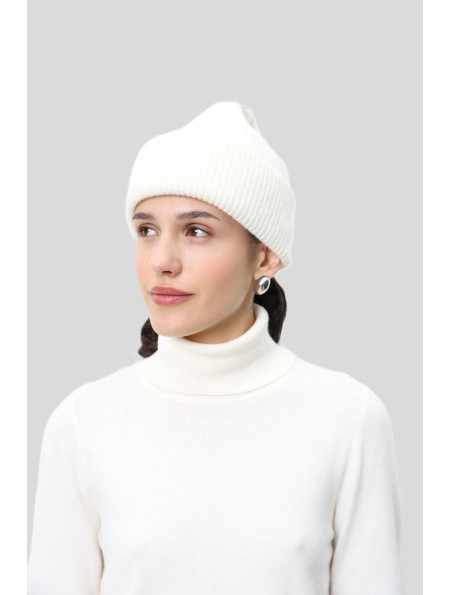 Soft Off-White Lambswool Fold Beanie