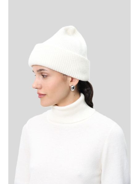 Soft Off-White Lambswool Fold Beanie