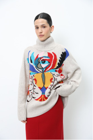 Объёмный свитер «Цветок-Редиска» бежевый