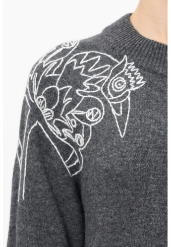 Довга сукня з вишивкою темно-сіра