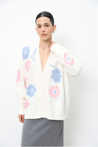 Oversize-кардиган с вышитыми цветами молочный
