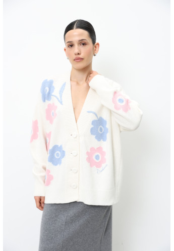 Oversize-кардиган з вишитими квітами молочний