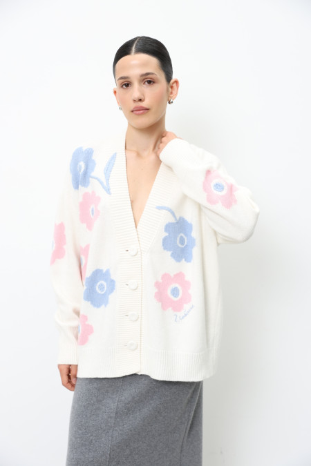 Oversize-кардиган с вышитыми цветами молочный