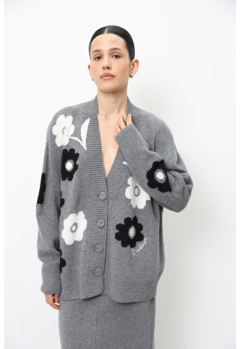 Oversize-кардиган з вишитими квітами сірий