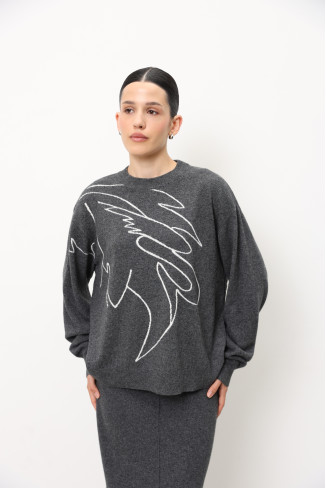 Джемпер з акцентним графічним мотивом темно-сірий
