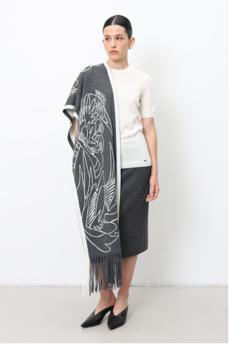 Жаккардовый двухсторонний шарф с графическим мотивом темно-серый