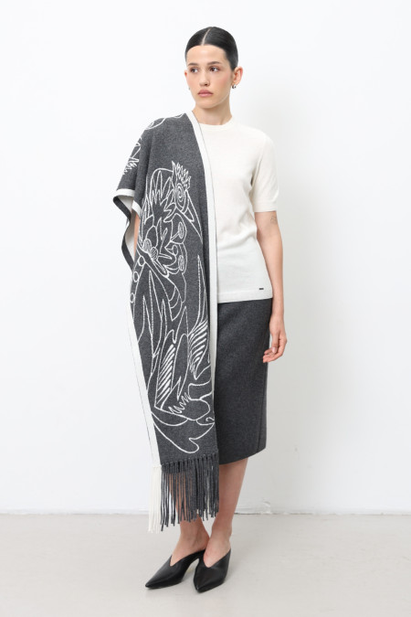 Жаккардовый двухсторонний шарф с графическим мотивом темно-серый