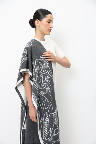 Жаккардовый двухсторонний шарф с графическим мотивом темно-серый