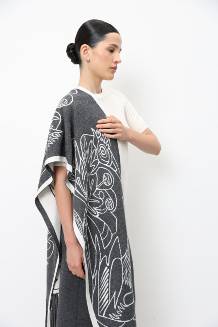 Жаккардовый двухсторонний шарф с графическим мотивом темно-серый