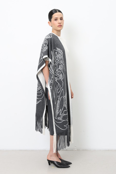 Жаккардовый двухсторонний шарф с графическим мотивом темно-серый