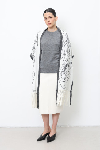 Жаккардовый двухсторонний шарф с графическим мотивом молочный