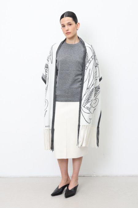 Off-White Jacquard Scarf With Graphic Motif