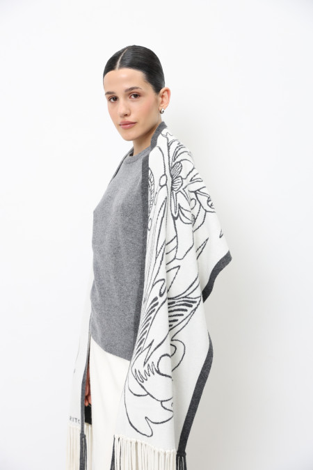 Off-White Jacquard Scarf With Graphic Motif