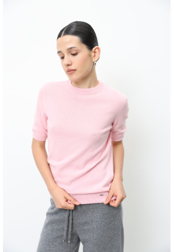 Джемпер из шерсти ягнят с коротким рукавом розовый