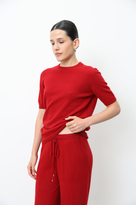 Штани з вовни ягнят темно-червоні