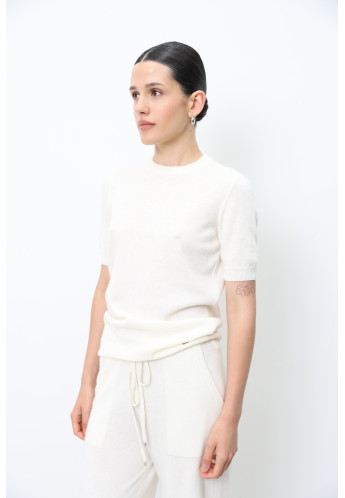 Джемпер з вовни ягнят з коротким рукавом молочний