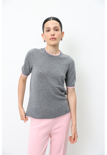 Джемпер з вовни ягнят з коротким рукавом сіро-рожевий