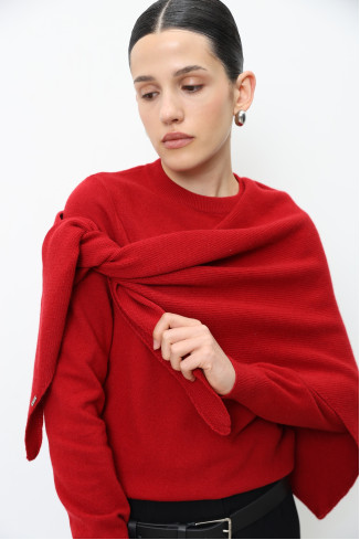Soft Lambswool Dark Red Chunky-knit Triangular Shawl