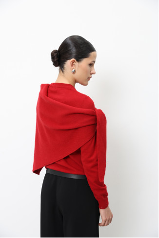 Soft Lambswool Dark Red Chunky-knit Triangular Shawl
