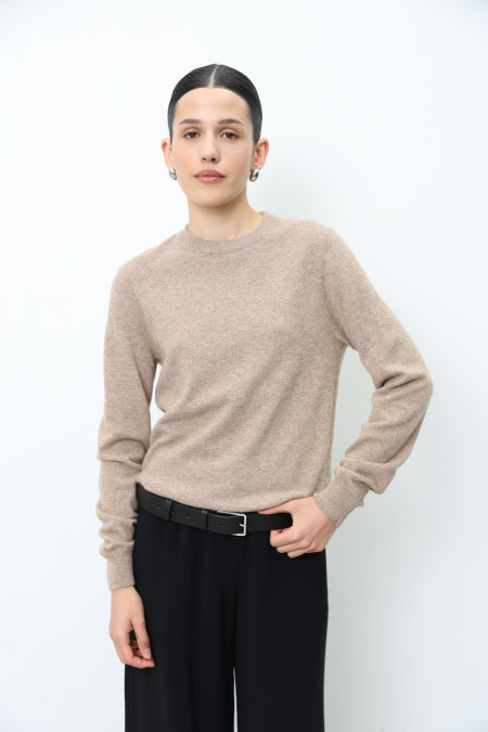 Базовый джемпер из шерсти ягнят темно-бежевый