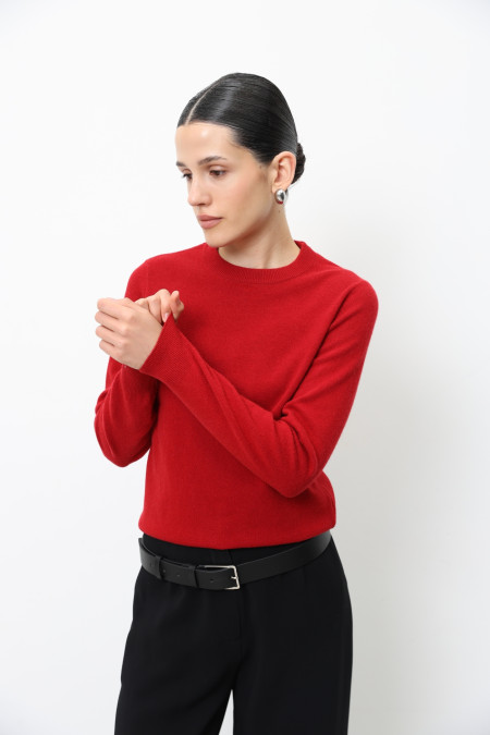Базовый джемпер из шерсти ягнят темно-красный