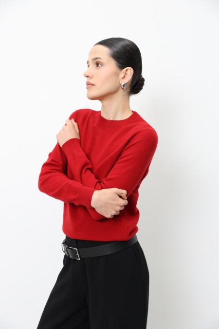 Базовый джемпер из шерсти ягнят темно-красный