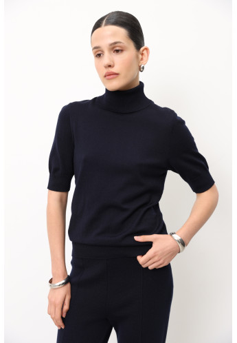 Navy 100% Merino Wool Short-Sleeved Turtleneck
