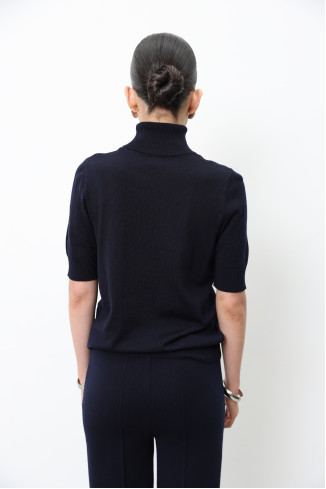 Гольф зі 100% вовни мериноса з коротким рукавом темно-синій