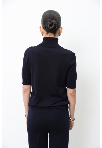 Navy 100% Merino Wool Short-Sleeved Turtleneck