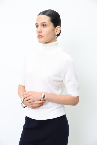 Off-White 100% Merino Wool Short-Sleeved Turtleneck