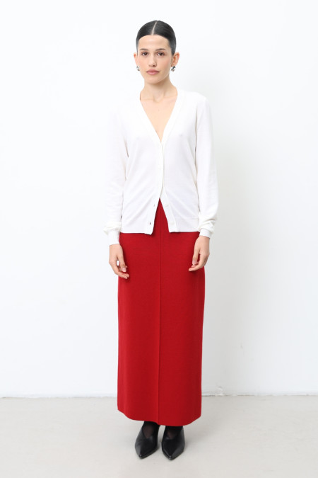 Довга спідниця із вовни ягнят темно-червона