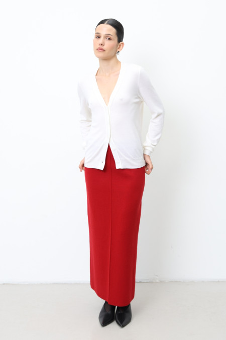 Довга спідниця із вовни ягнят темно-червона