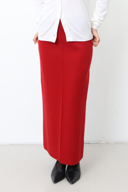 Довга спідниця із вовни ягнят темно-червона