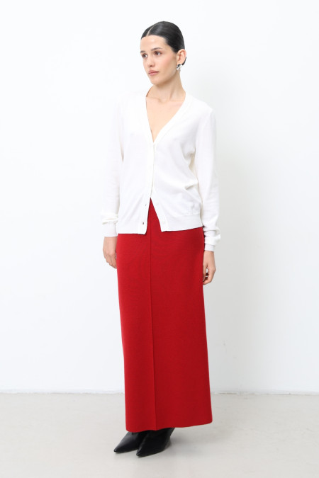 Довга спідниця із вовни ягнят темно-червона