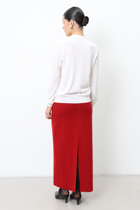 Довга спідниця із вовни ягнят темно-червона