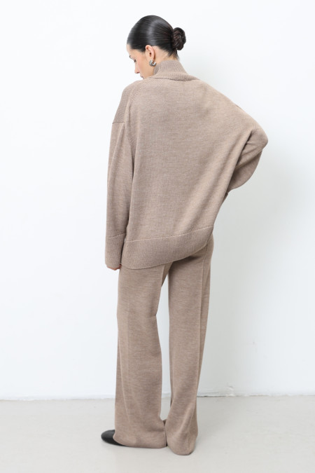 Прямі трикотажні штани з вовни темно-бежеві