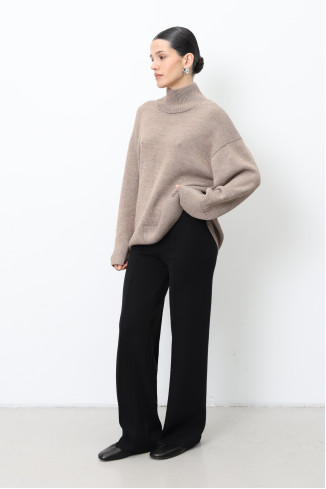 Black Straight Wool Pants