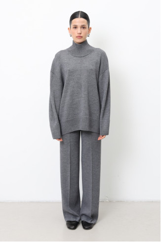 Прямі трикотажні штани з вовни сірі