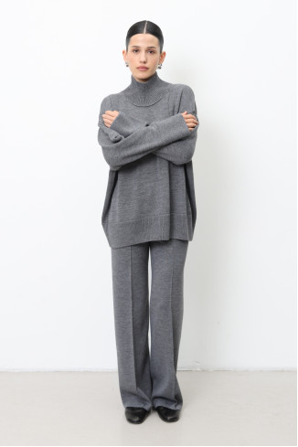 Прямі трикотажні штани з вовни сірі