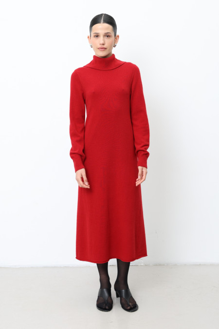 Міді-сукня з вовни ягнят темно-червона