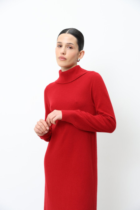 Міді-сукня з вовни ягнят темно-червона