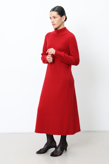 Міді-сукня з вовни ягнят темно-червона