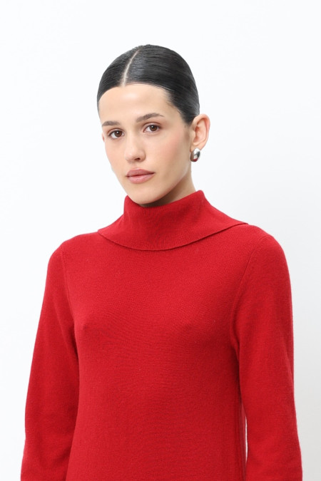 Міді-сукня з вовни ягнят темно-червона