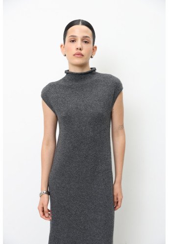 Максі-сукня з вовни ягнят без рукавів темно-сіра