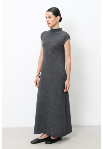 Максі-сукня з вовни ягнят без рукавів темно-сіра